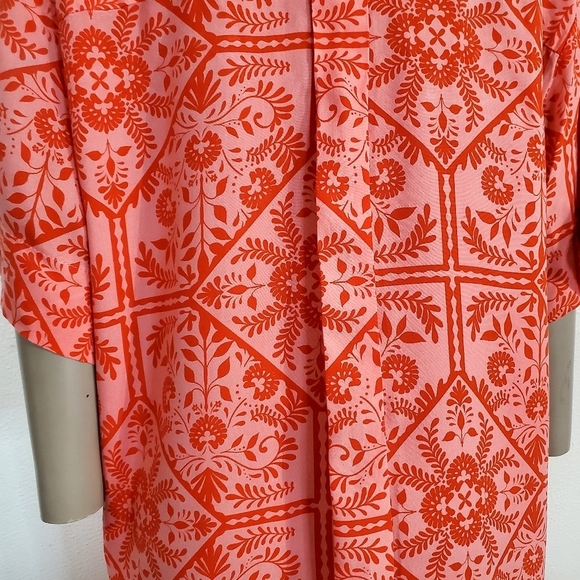 Asos Pink Red Floral Bandana Shirt Dress Buttoned Oversized Short Sleeve Sz 8 - Picture 3 of 13